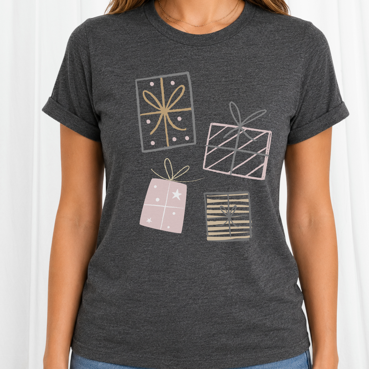 Christmas Gift Boxes Graphic T-Shirt | Women's Holiday Top