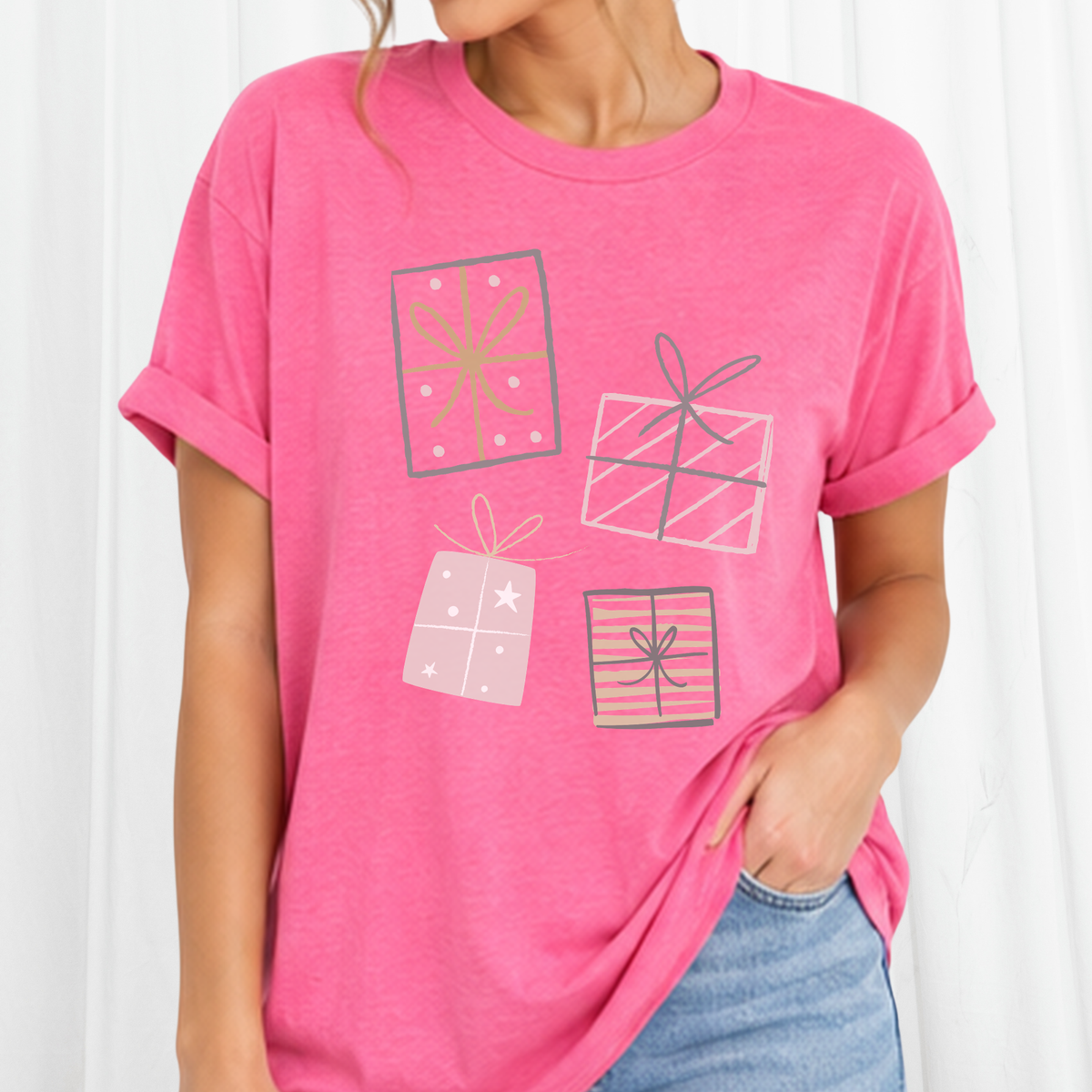 Christmas Gift Boxes Graphic T-Shirt | Women's Holiday Top