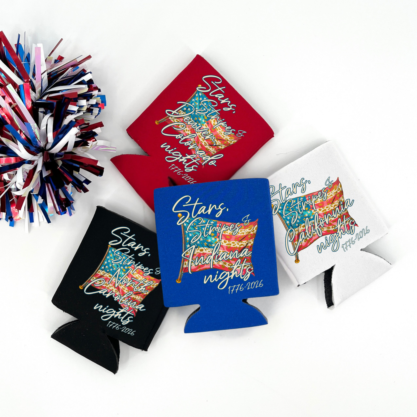Custom State Pride Fourth of July Can Cooler | Party Favor