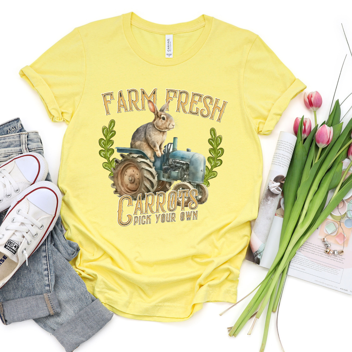 Farm Fresh Carrots Country Farm Bunny Graphic Tee