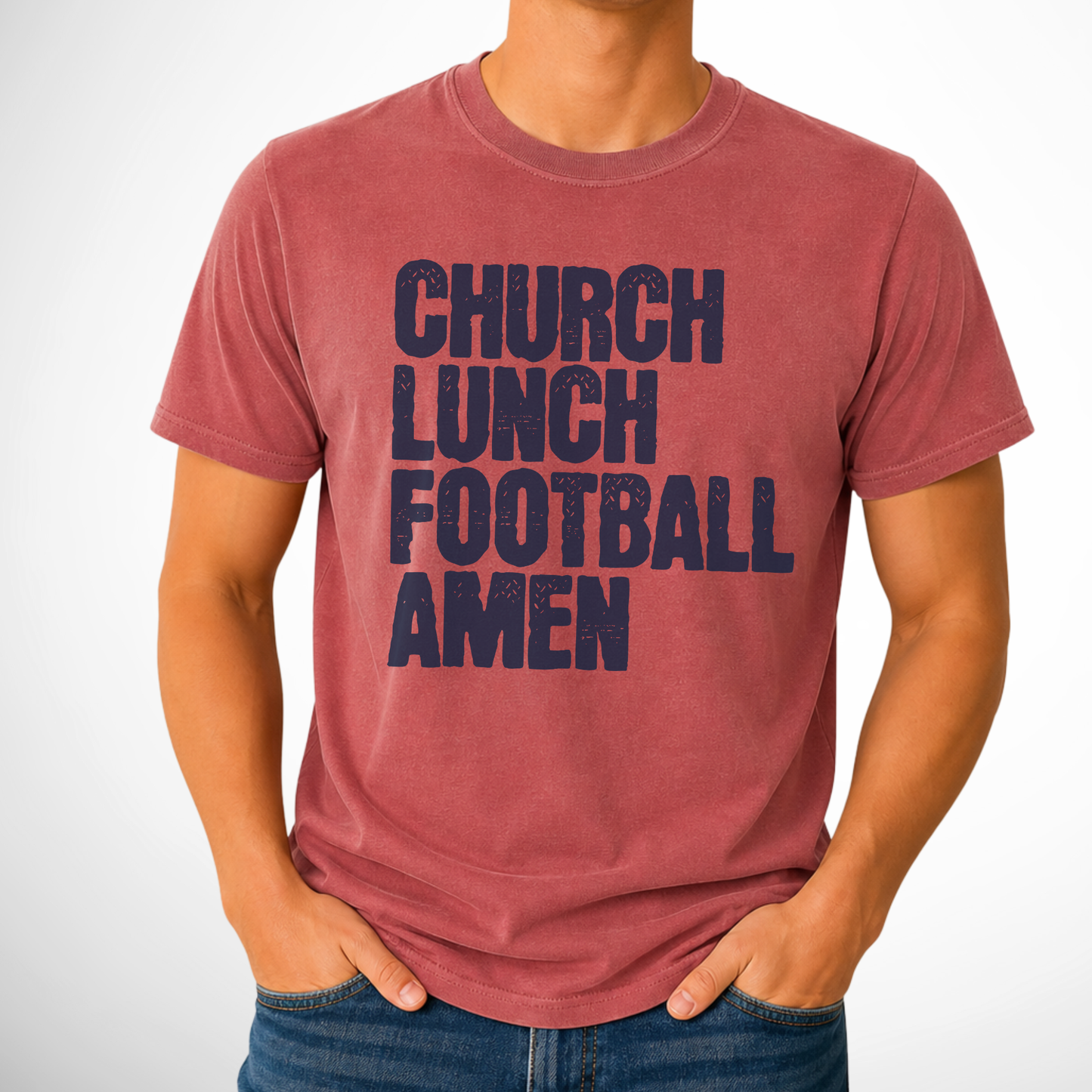 Church Lunch Football Amen Comfort Color Graphic Tee