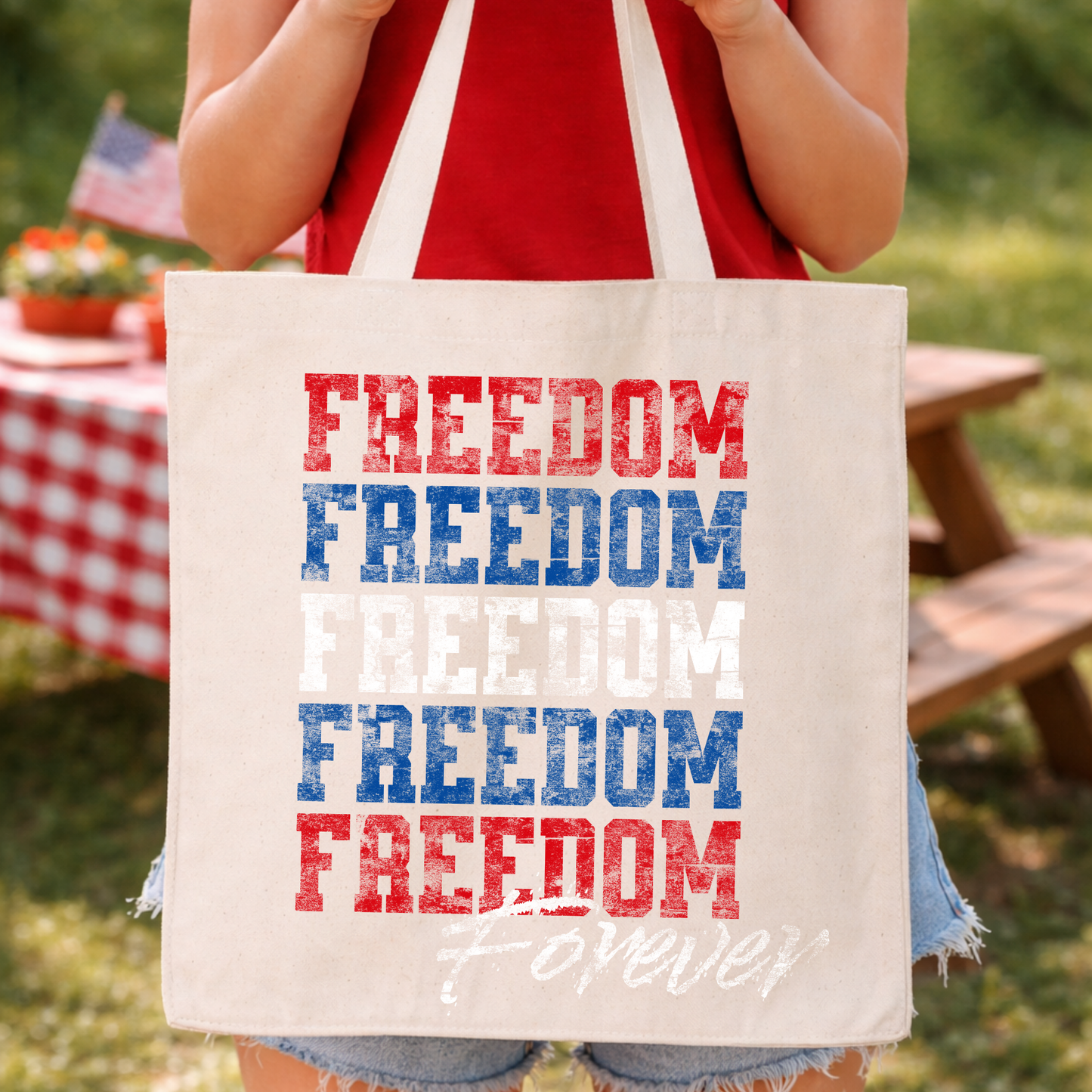 4th of July Canvas Tote Bag | Freedom | Red White Blue