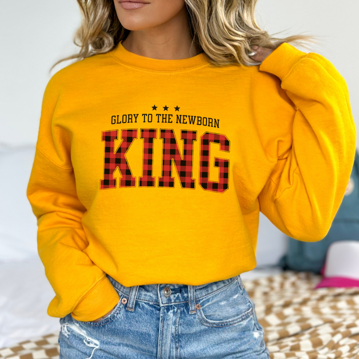 Glory to the newborn King Christmas sweatshirt, Christian holiday crew