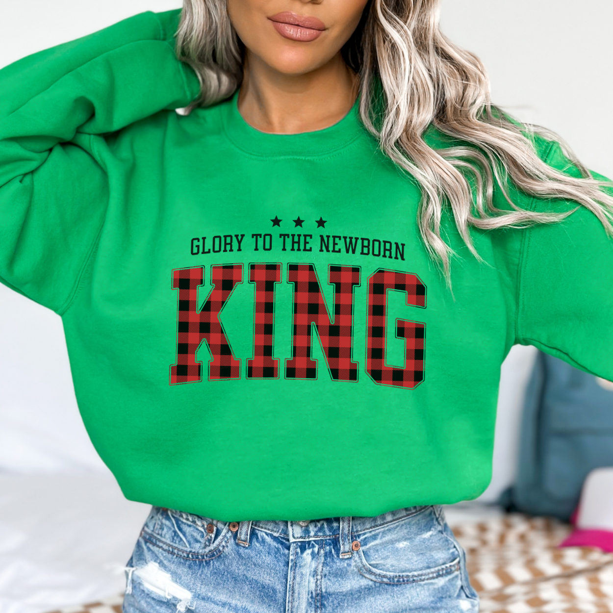 Glory to the newborn King Christmas sweatshirt, Christian holiday crew