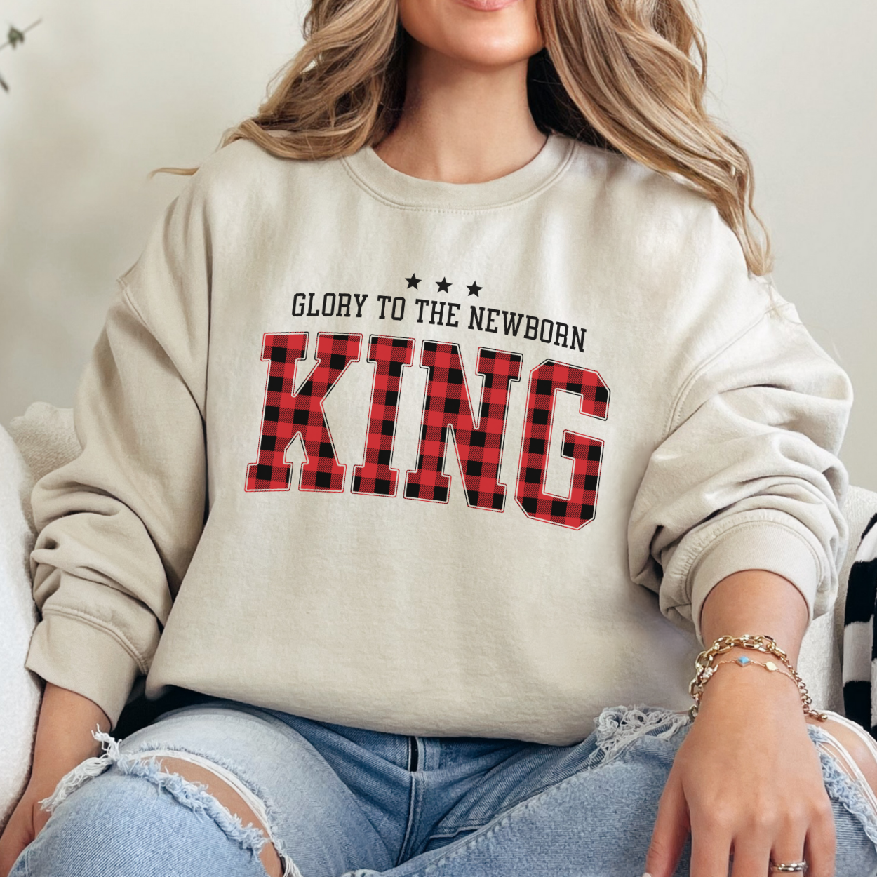 Glory to the newborn King Christmas sweatshirt, Christian holiday crew