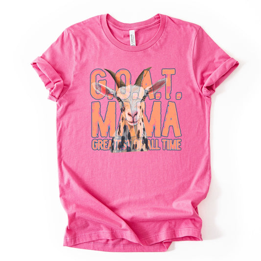 pink "G.O.A.T Greatest of All Time Mama" Featuring a goat graphic tee on a premium soft Bella Canvas Unisex tee.&nbsp;