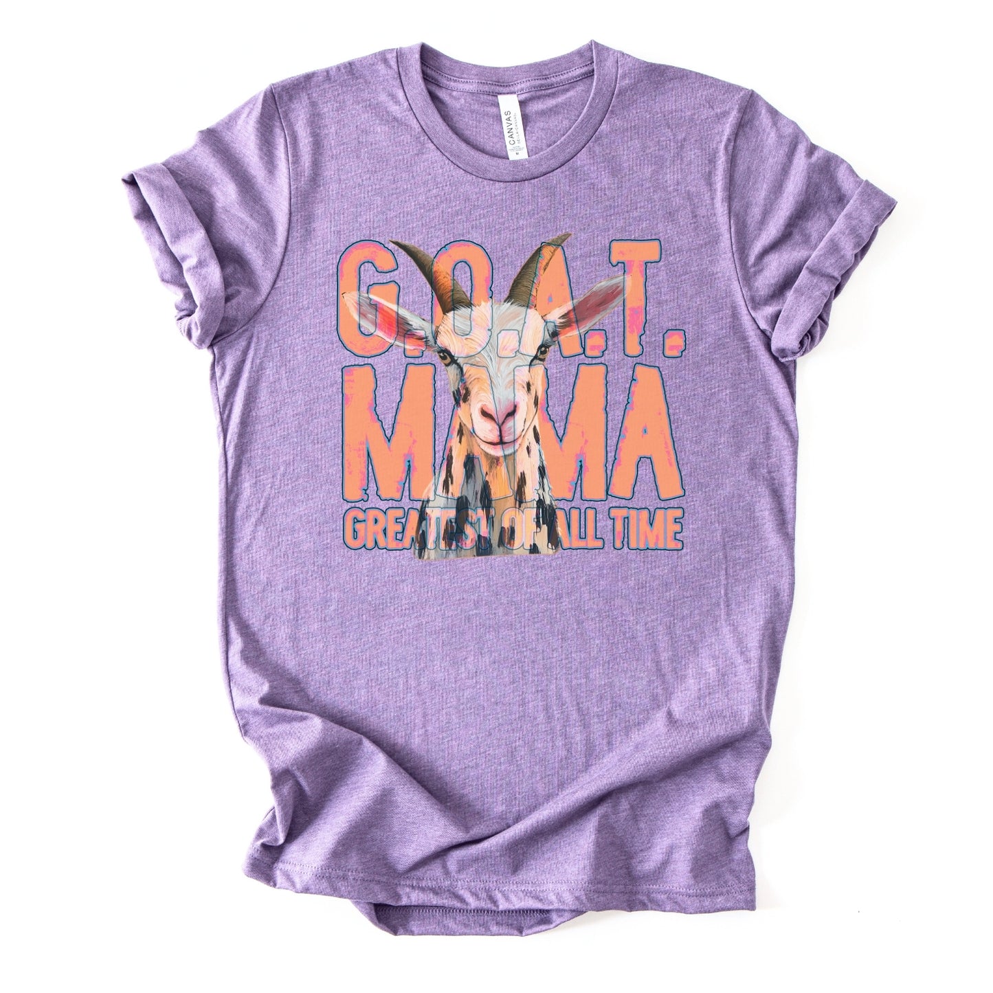 heather purple "G.O.A.T Greatest of All Time Mama" Featuring a goat graphic tee on a premium soft Bella Canvas Unisex tee.&nbsp;