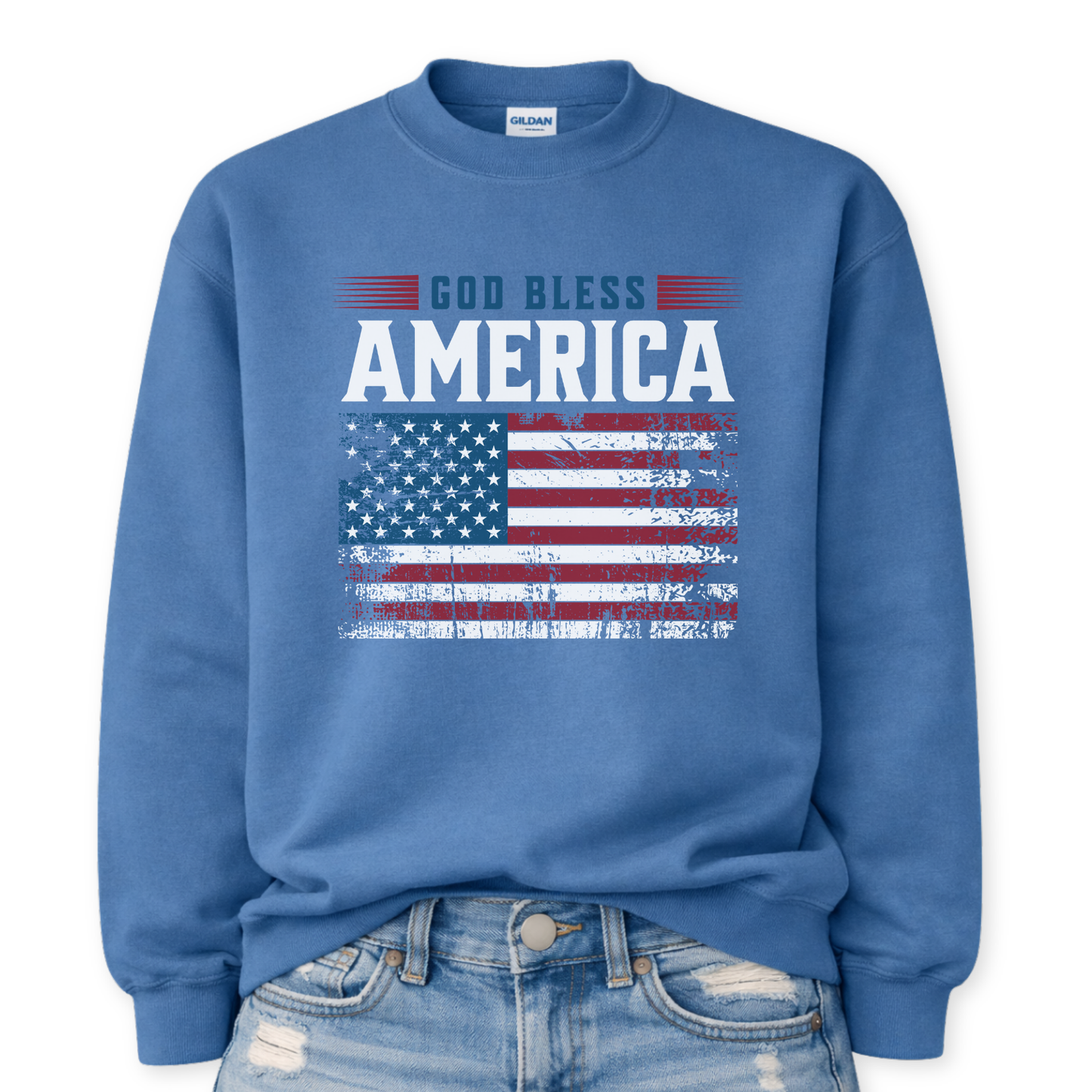 4th of July Patriotic Sweatshirt | God Bless America Flag
