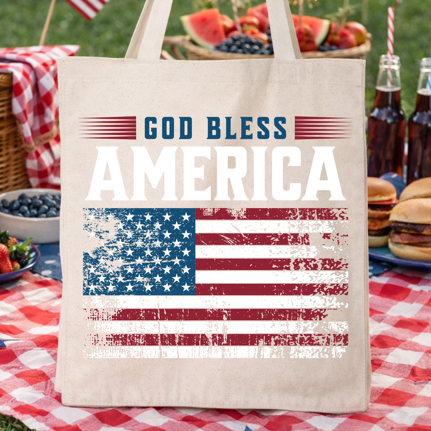 God Bless America Flag Tote Bag | Fourth of July 2026
