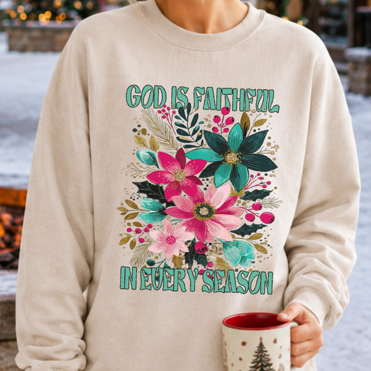 God Is Faithful Christmas Poinsettias Graphic Sweatshirt