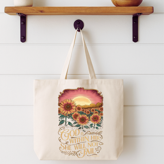 God Is Within Her Daisy Tote Bag | Faithbased | ATTA TOOD®