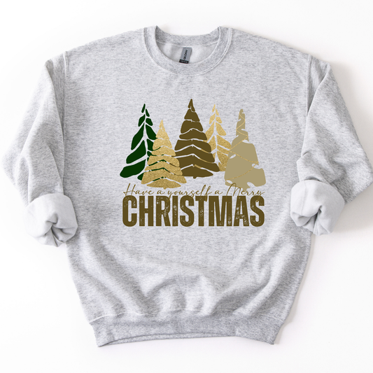 Have Yourself A Merry Christmas Trees Gold Graphic Sweatshirt