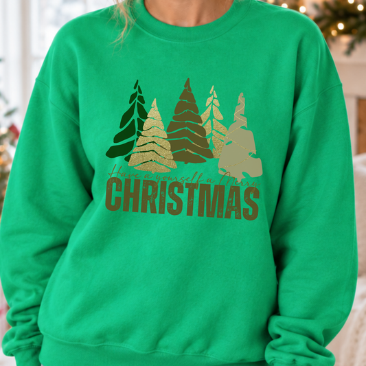 Have yourself a Merry Christmas Irish green sweatshirt with gold and green minimal Christmas trees