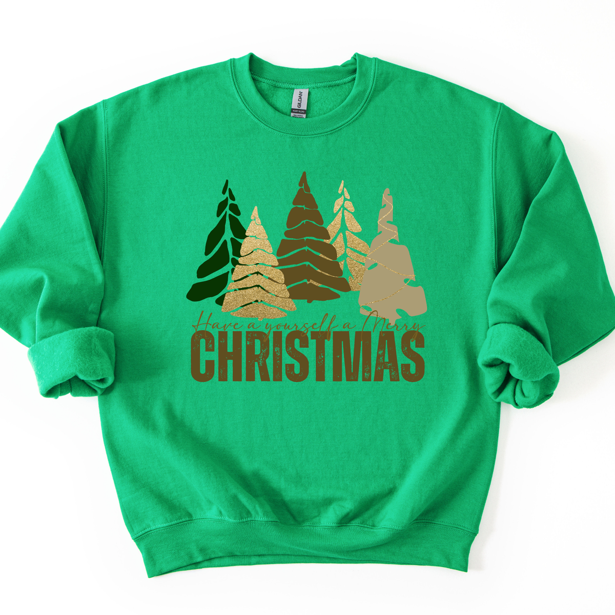 Have Yourself A Merry Christmas Trees Gold Graphic Sweatshirt