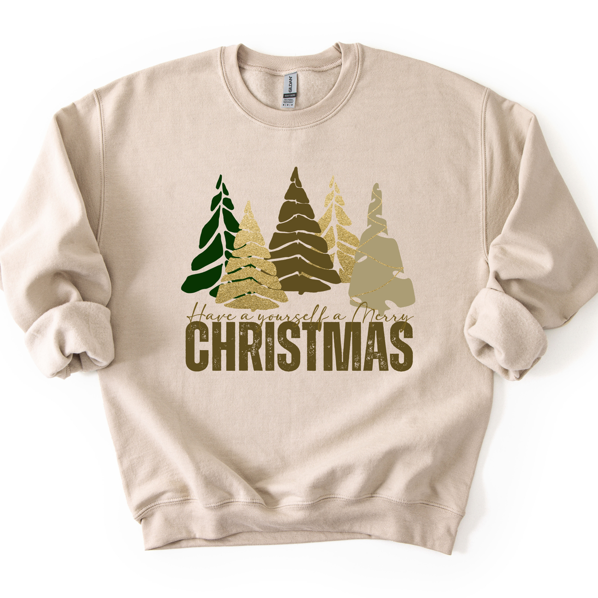 Have Yourself A Merry Christmas Trees Gold Graphic Sweatshirt