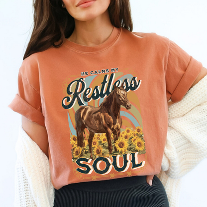 Calms the Restless Soul Christian Horse Graphic T-Shirt | ATTA TOOD®