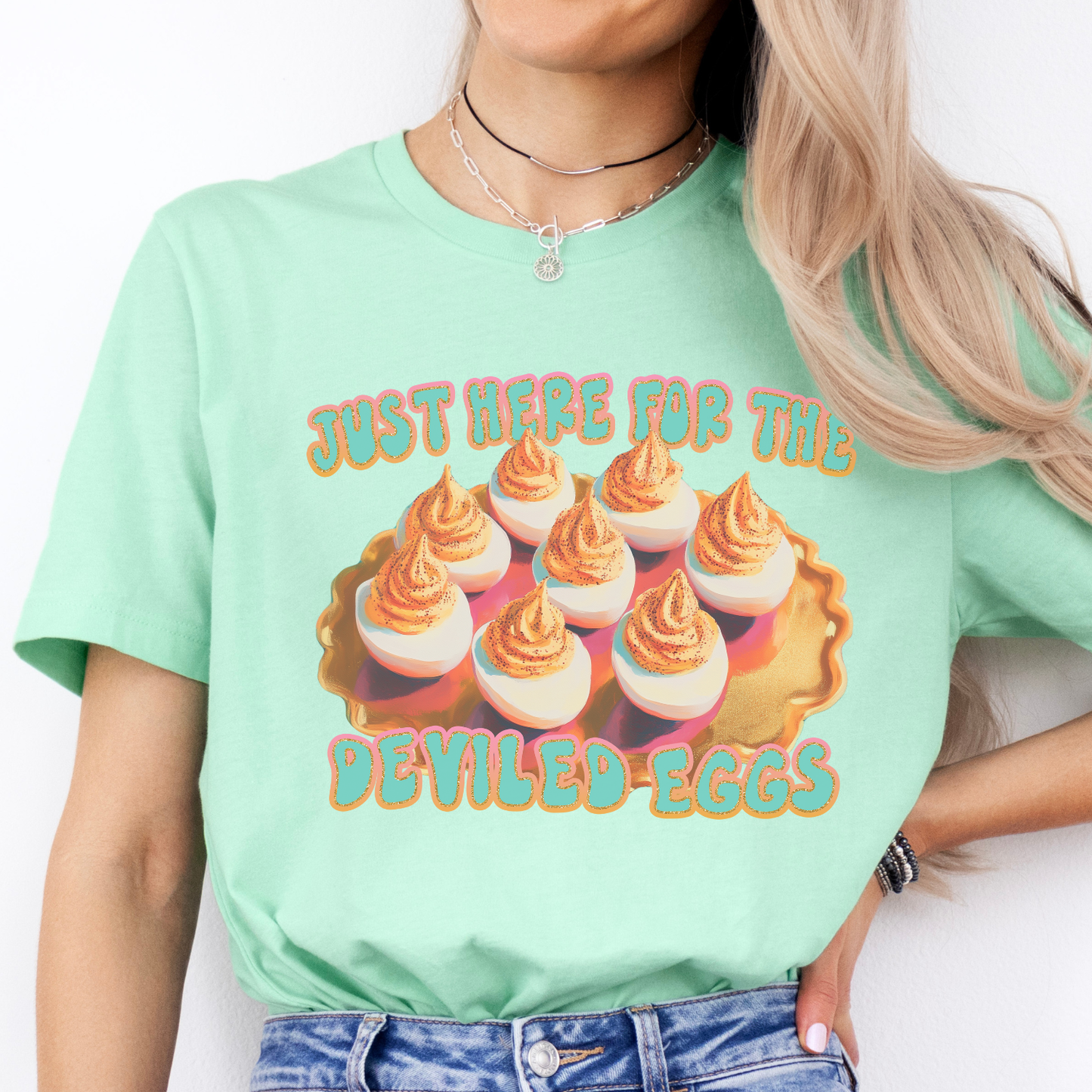 Just Here For The Deviled Eggs Funny Holiday Graphic Tee