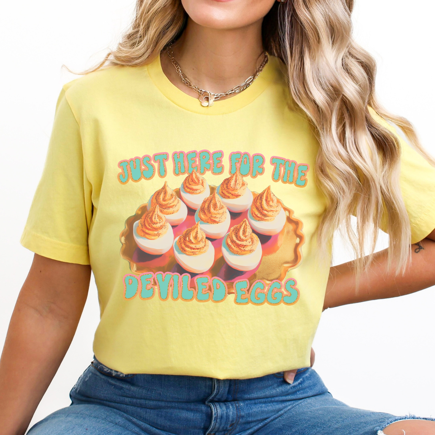 Just Here For The Deviled Eggs Funny Holiday Graphic Tee