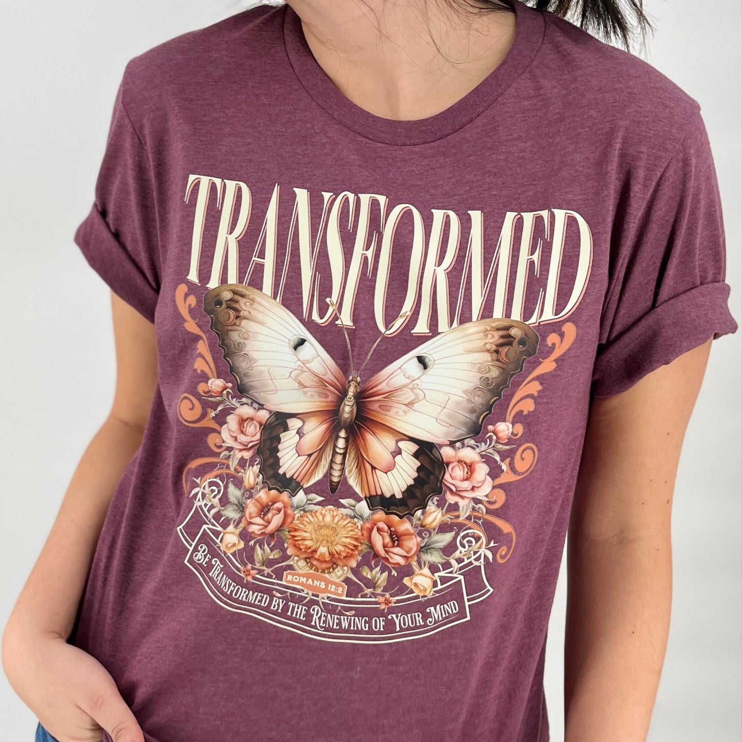 Transformed into a butterfly Christian graphic t-shirt