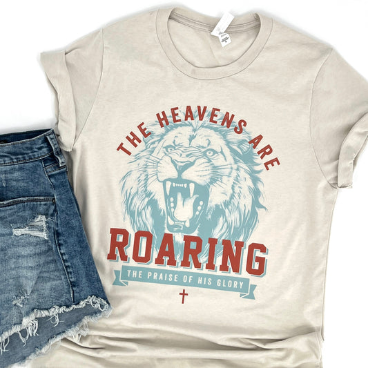 The heavens are roaring lion graphic t-shirt