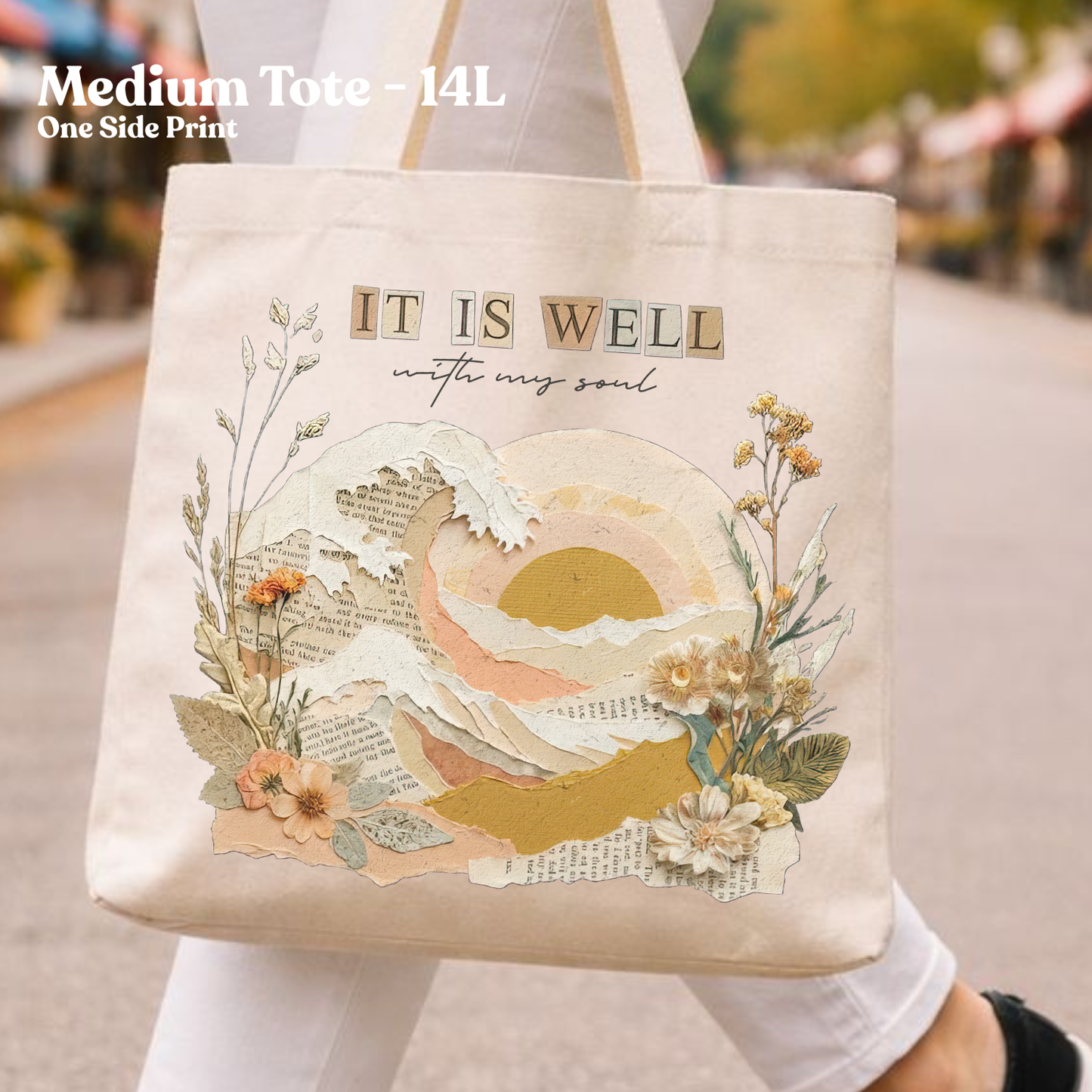 It is Well Collage Christian Faith Canvas Tote Bag