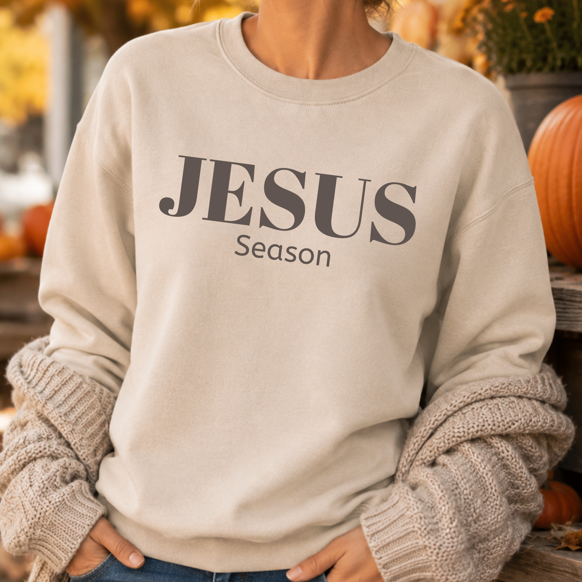 Jesus Season on a sand sweatshirt