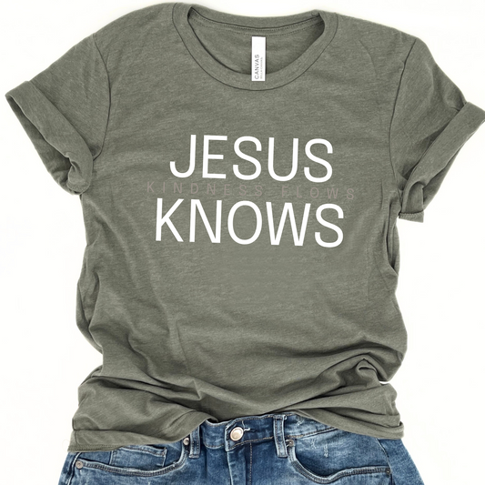 Jesus Knows Kindness Flows graphic t-shirt