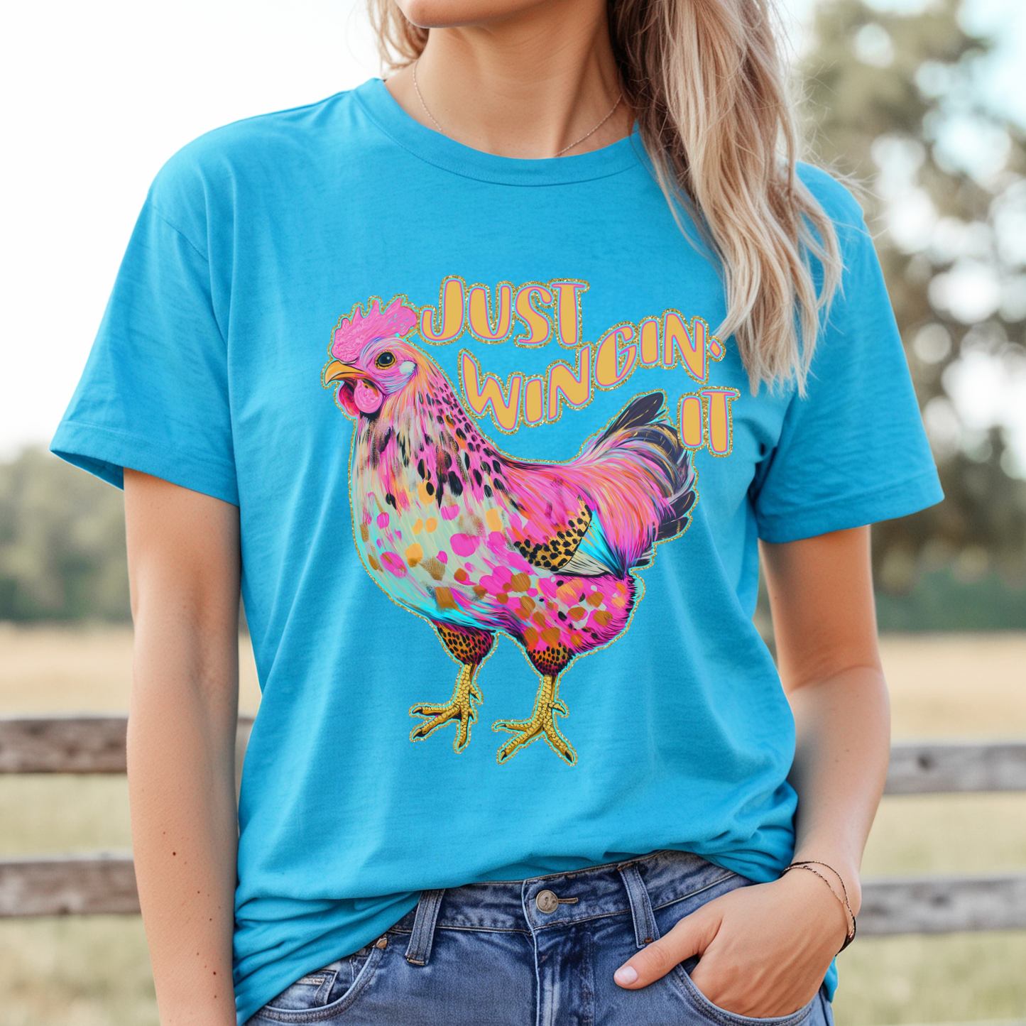Just Winging It Funny Chicken Graphic T-Shirt | Country Farm