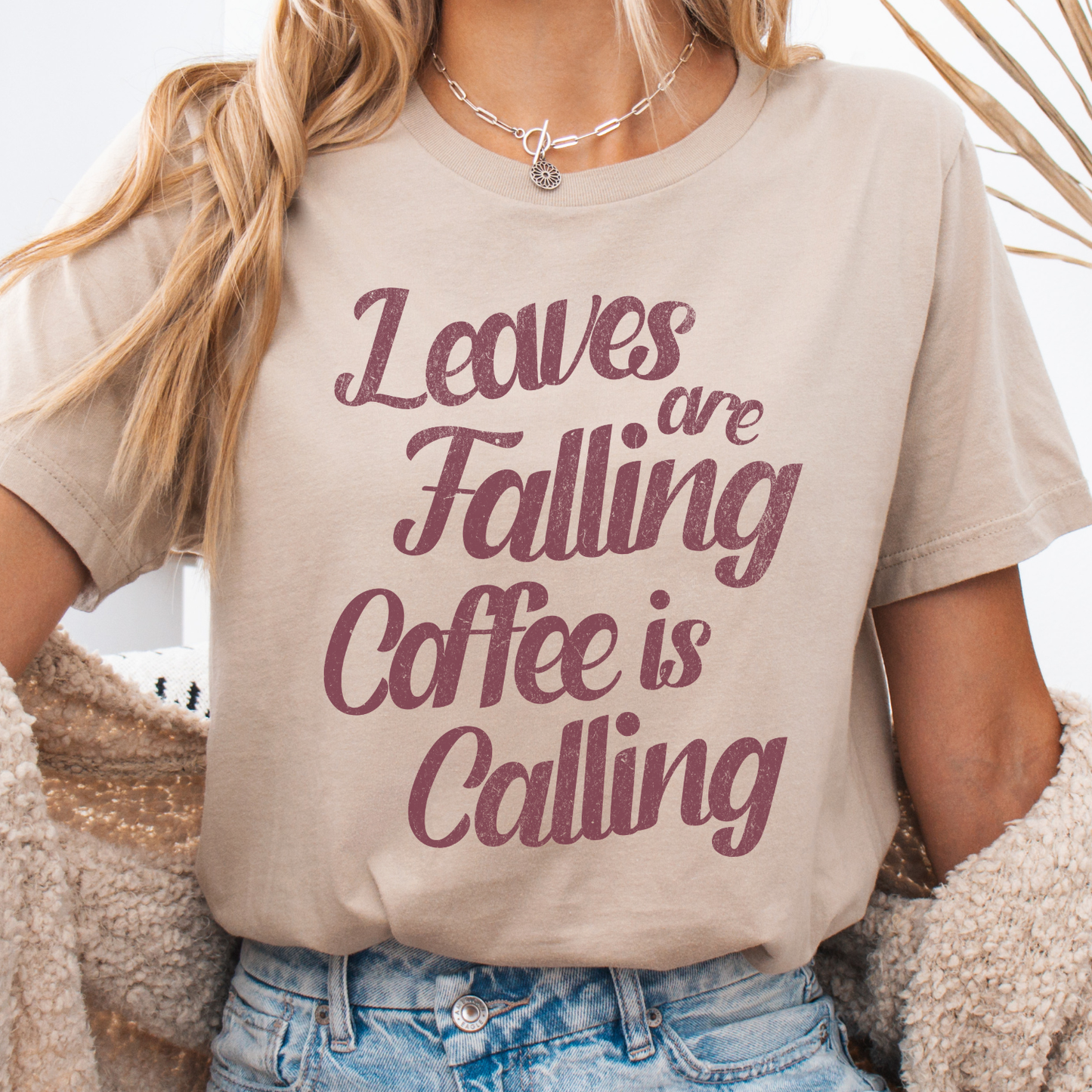 Leaves Are Falling Coffee is Calling Fall Season Graphic T-Shirt