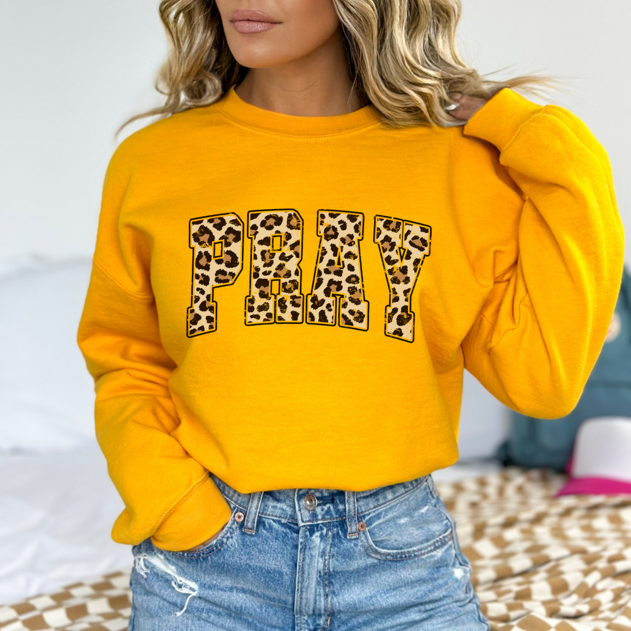 Pray leopard print women's sweatshirt, Easter, Christian crew