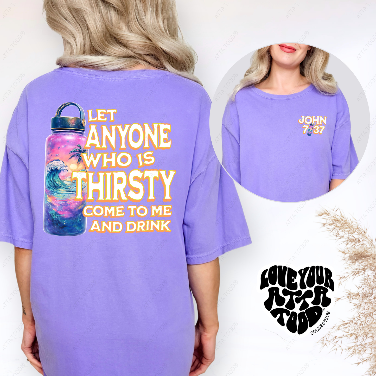 John 7:37 Tropical Water Bottle Christian Graphic Tee | ATTA TOOD®