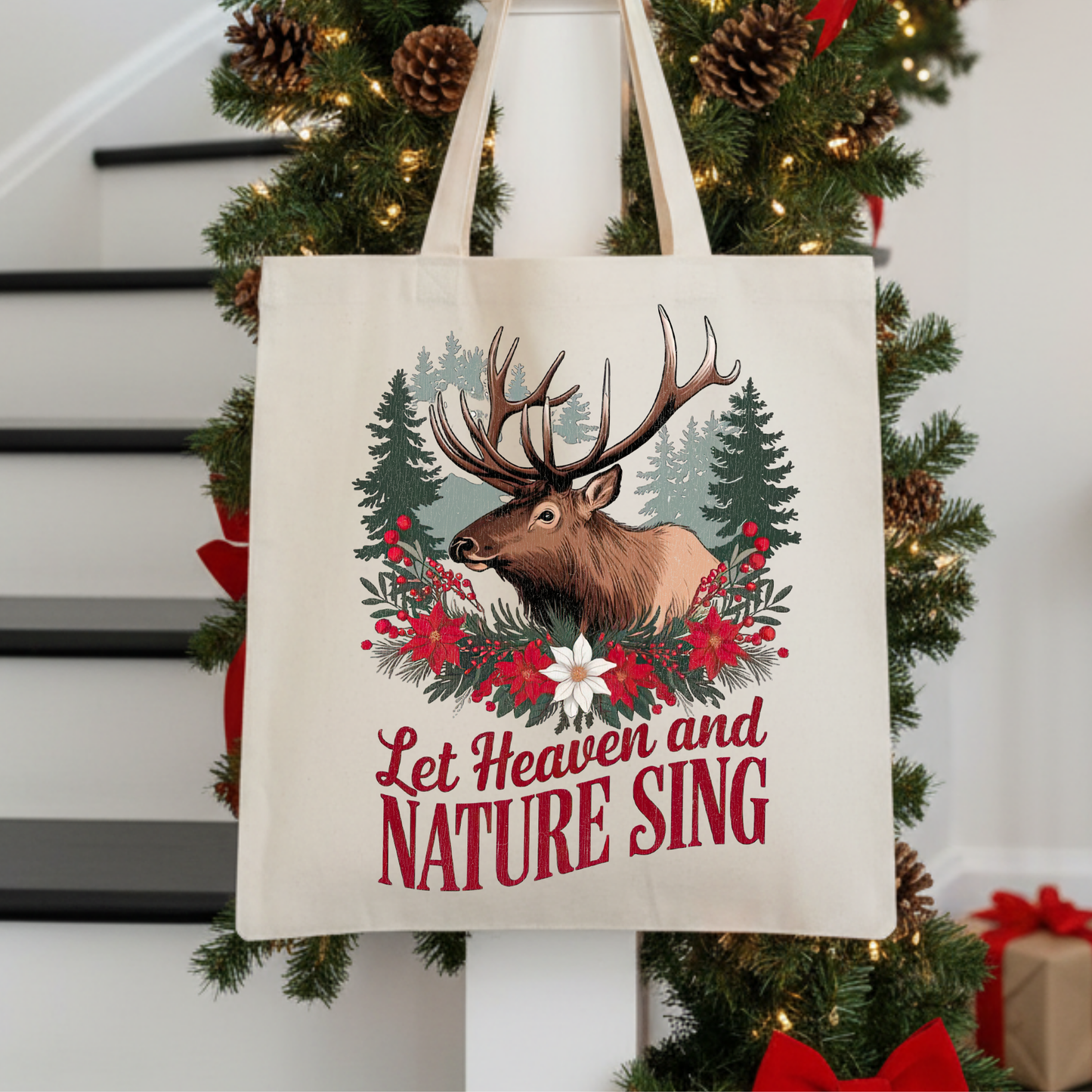 Let Heaven and nature sing Christmas Elk Tote Bag