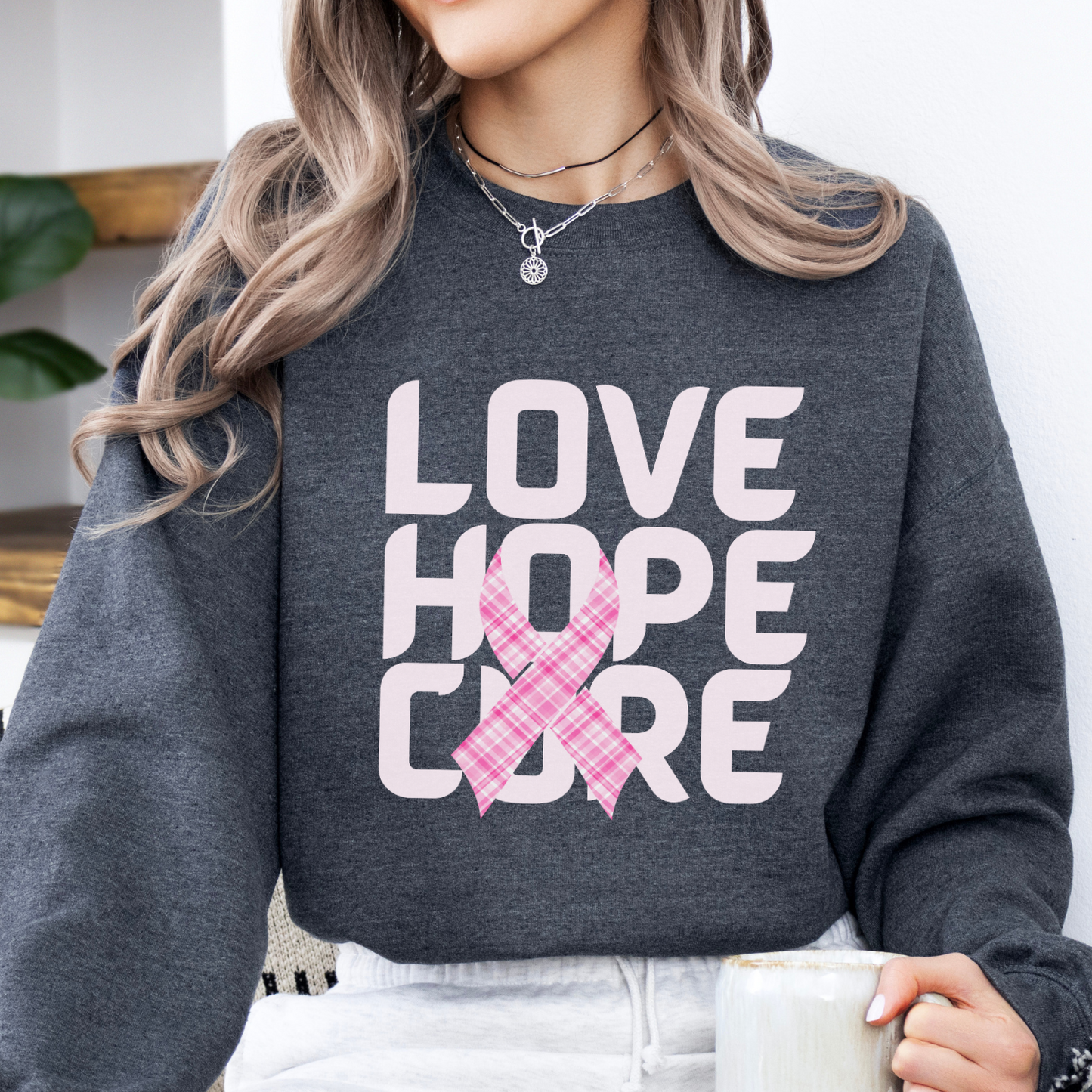 Love Hope Cure Breast Cancer awareness month sweatshirt