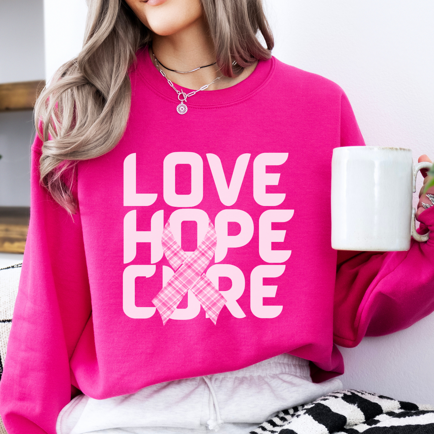 Love Hope Cure Breast Cancer awareness month sweatshirt