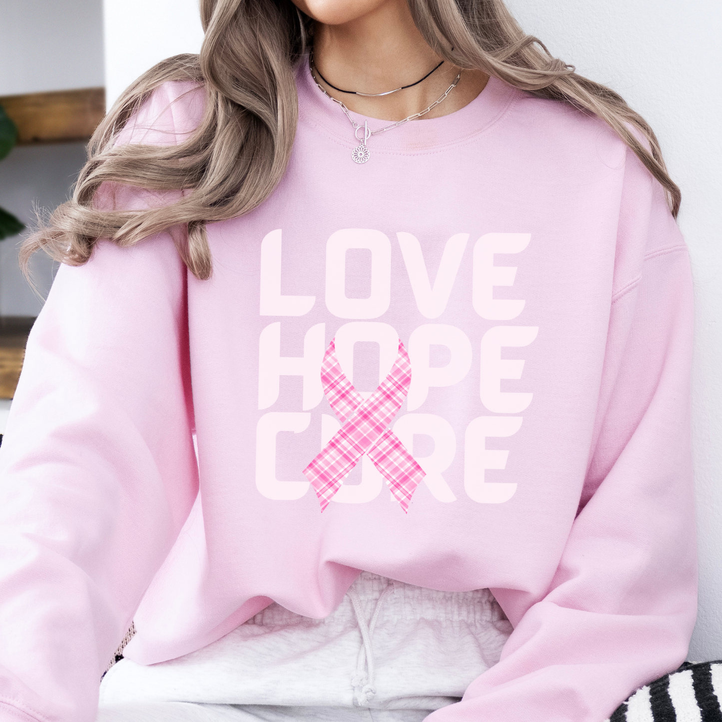 Love Hope Cure Breast Cancer awareness month sweatshirt