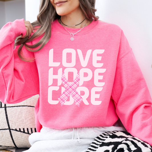Love Hope Cure Breast Cancer awareness month sweatshirt
