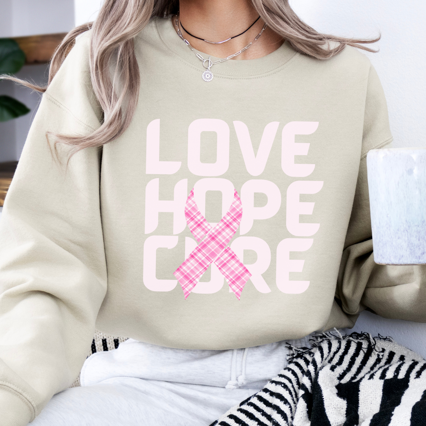 Love Hope Cure Breast Cancer awareness month sweatshirt