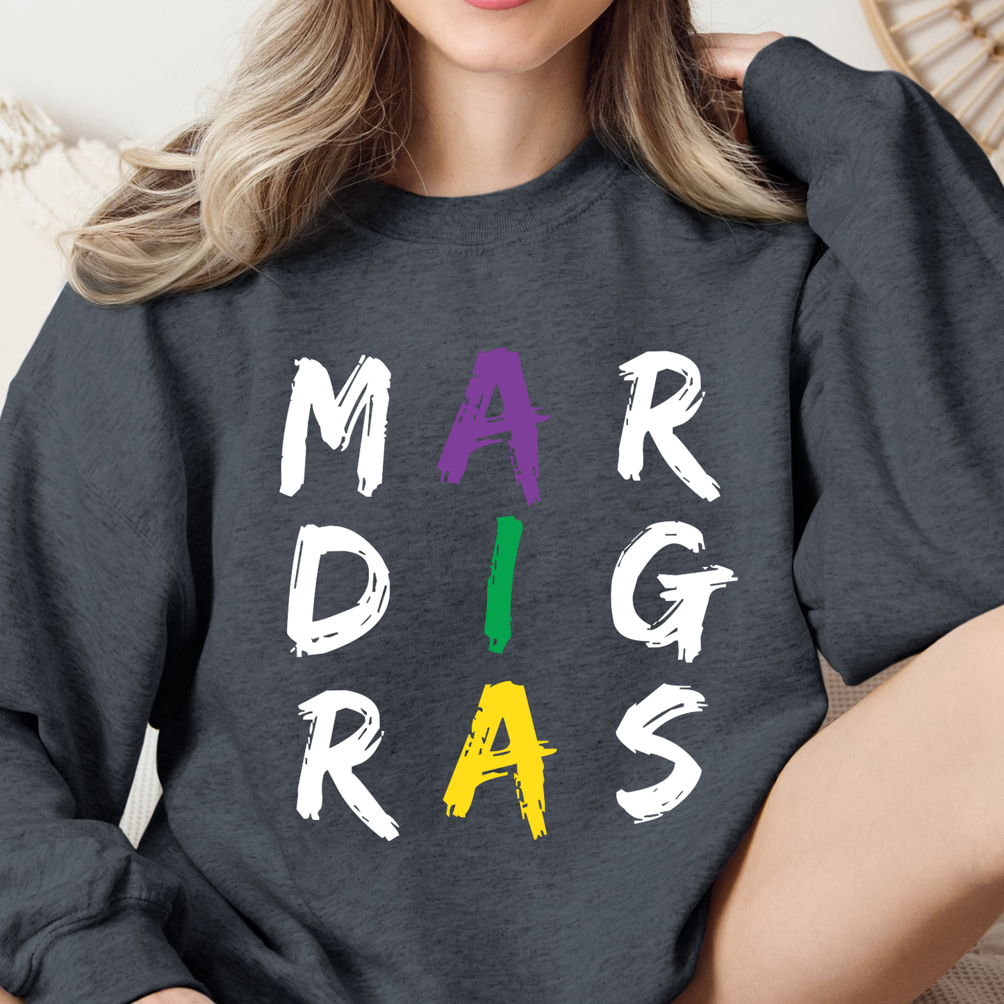 Mardi Gras graphic sweatshirt, Women's holiday crewneck