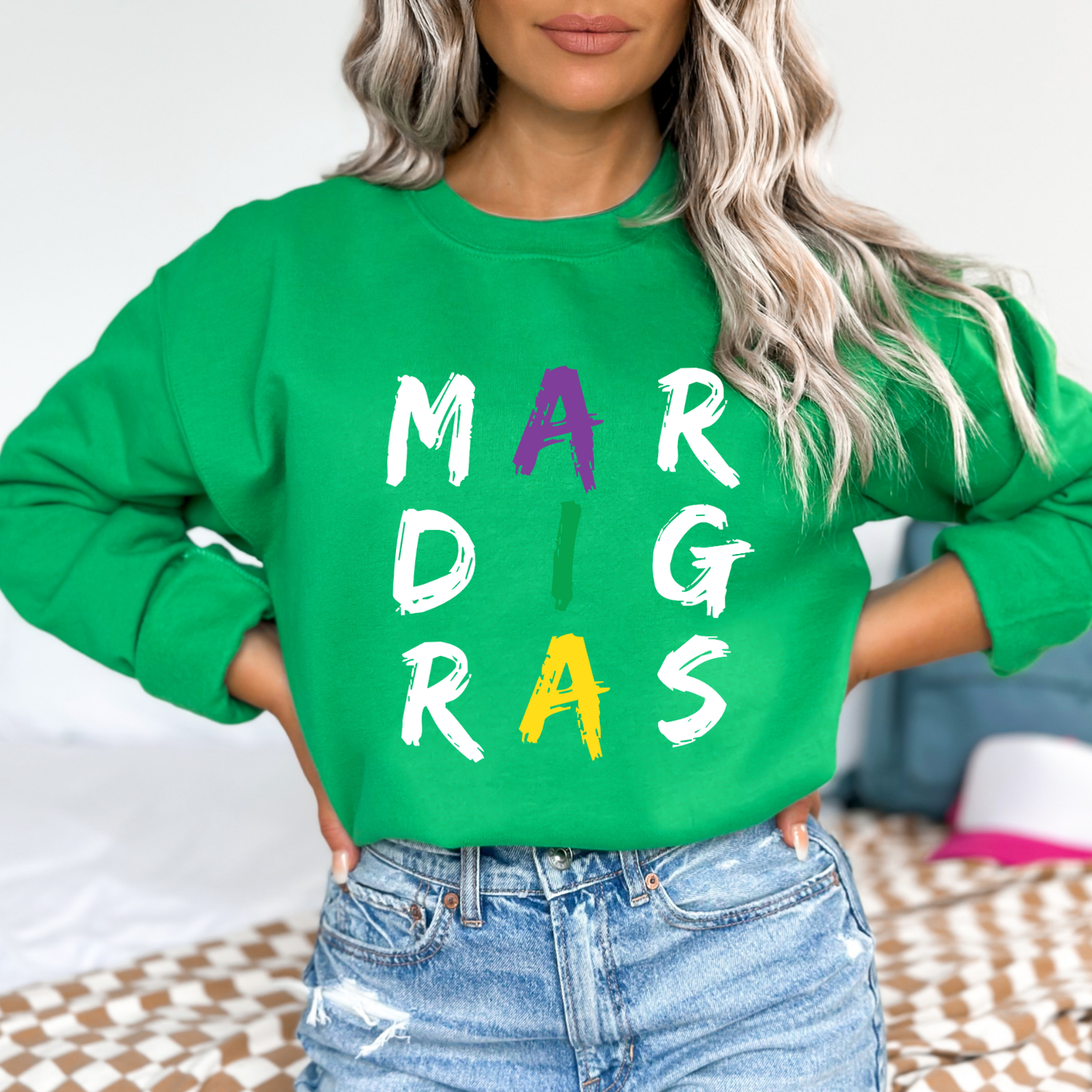 Mardi Gras graphic sweatshirt, Women's holiday crewneck