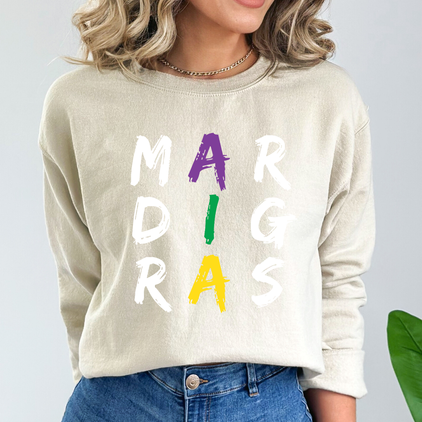 Mardi Gras graphic sweatshirt, Women's holiday crewneck