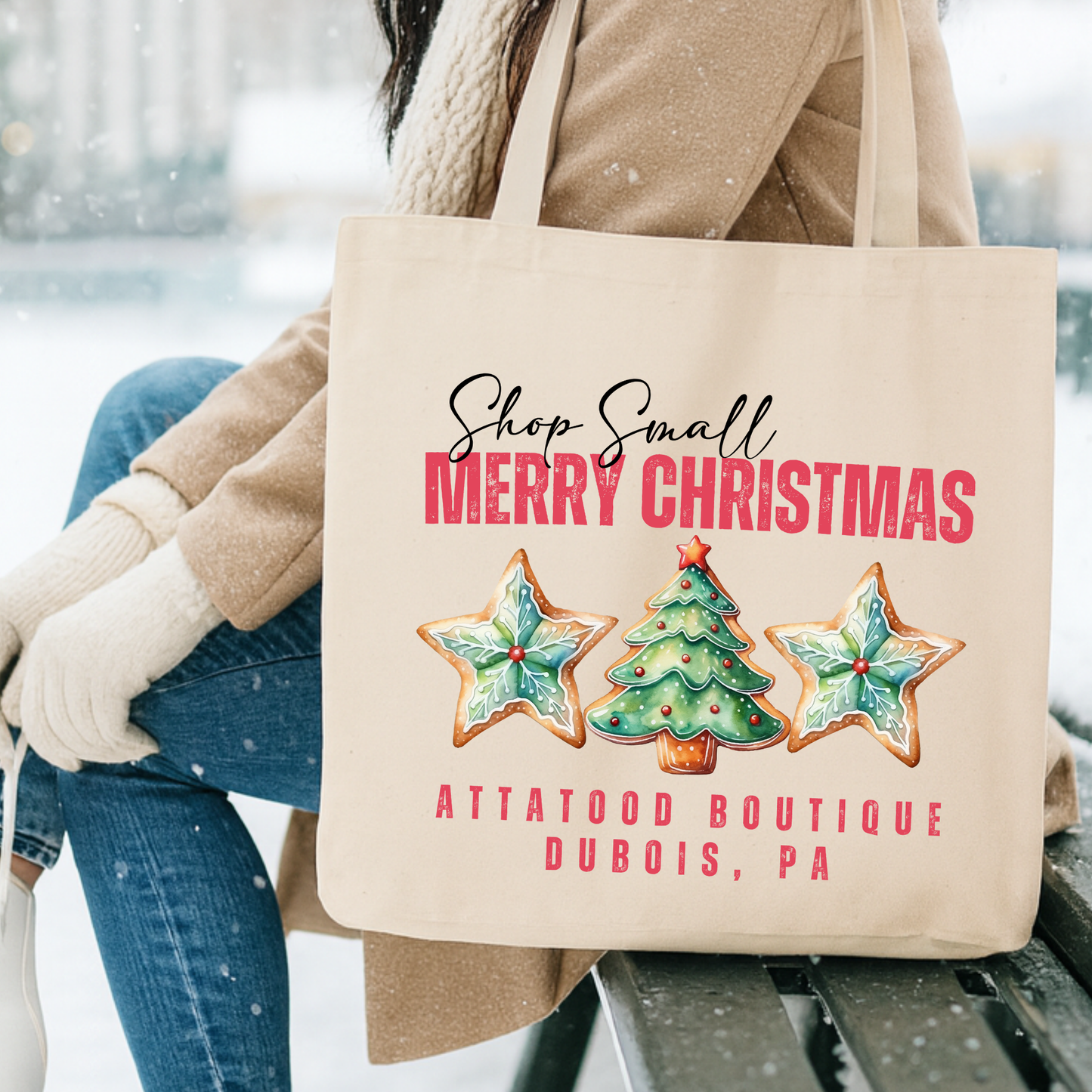 Custom shop small Christmas cookie tote | Shopping book bag