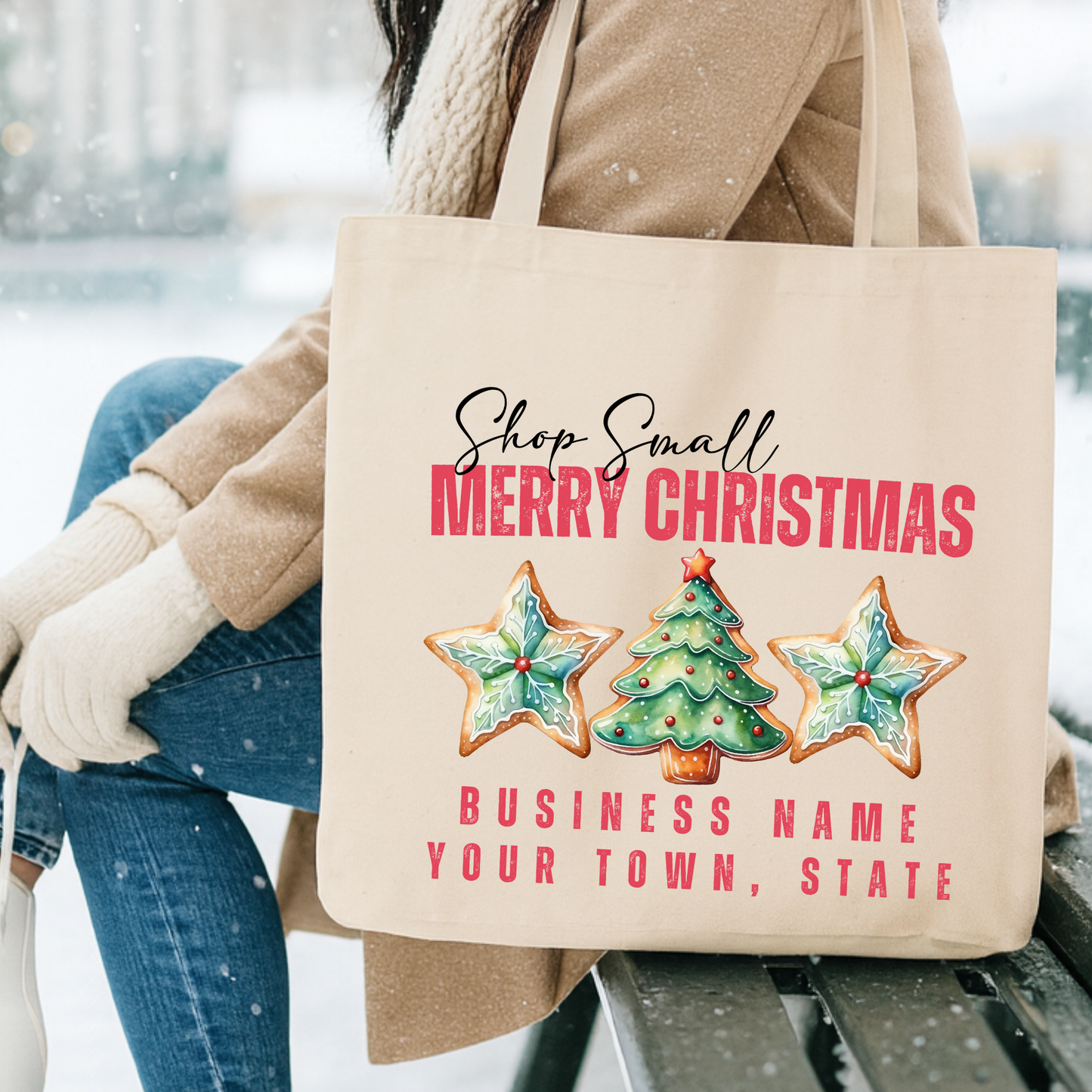 Custom shop small Christmas cookie tote | Shopping book bag