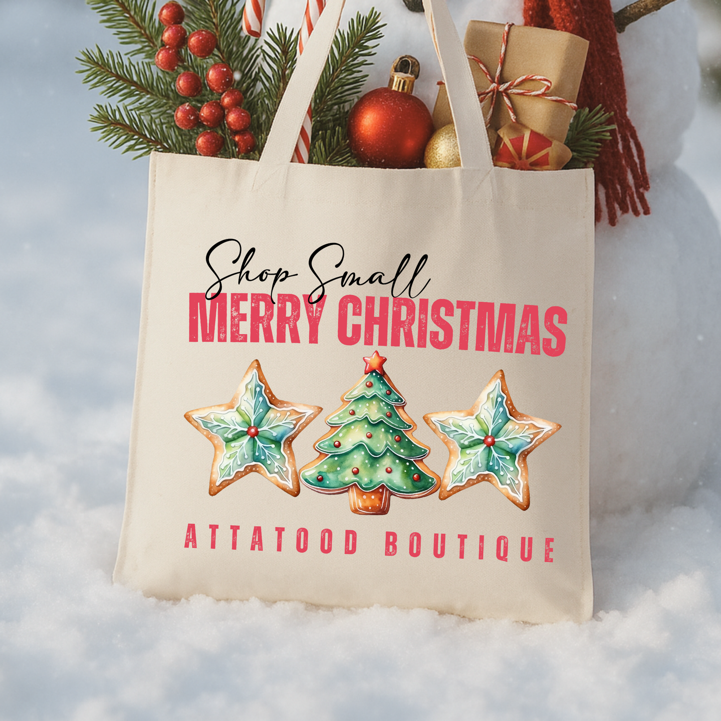 Custom shop small Christmas cookie tote | Shopping book bag