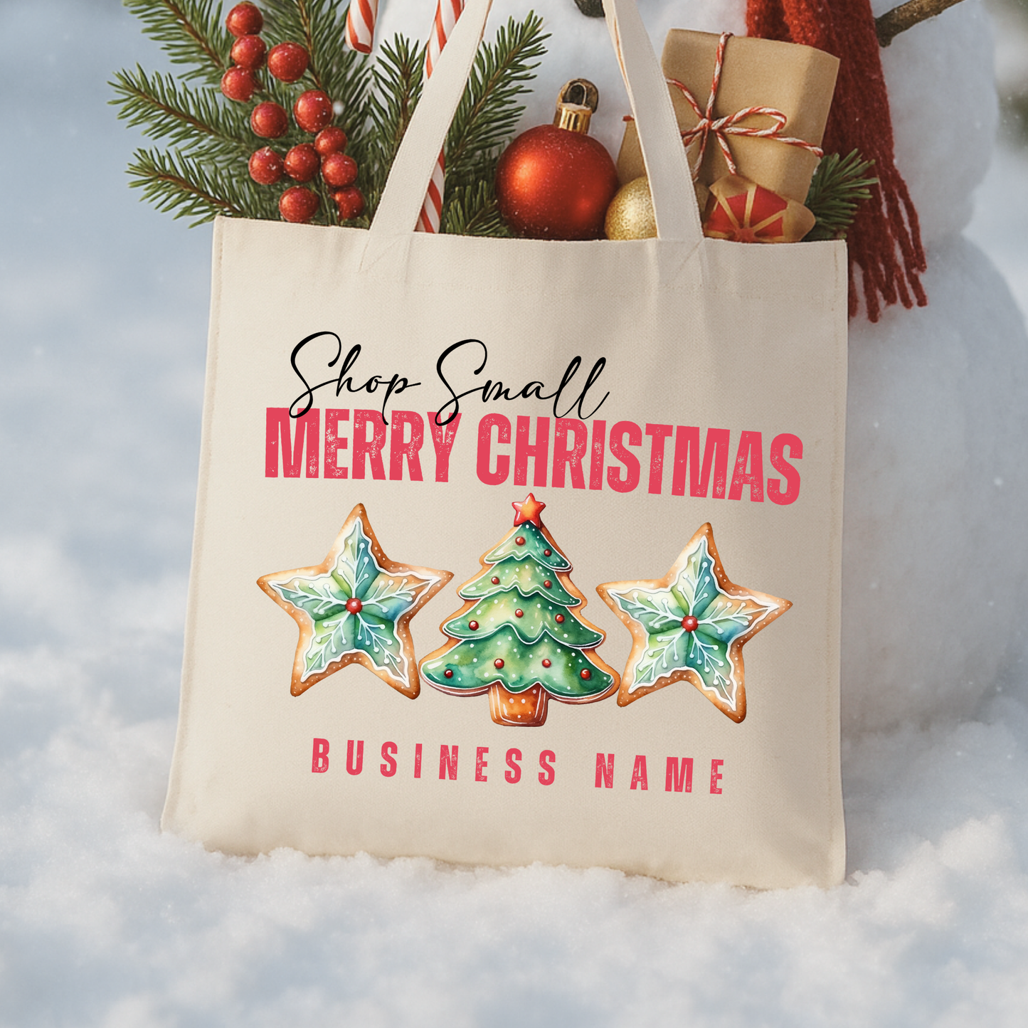 Custom shop small Christmas cookie tote | Shopping book bag