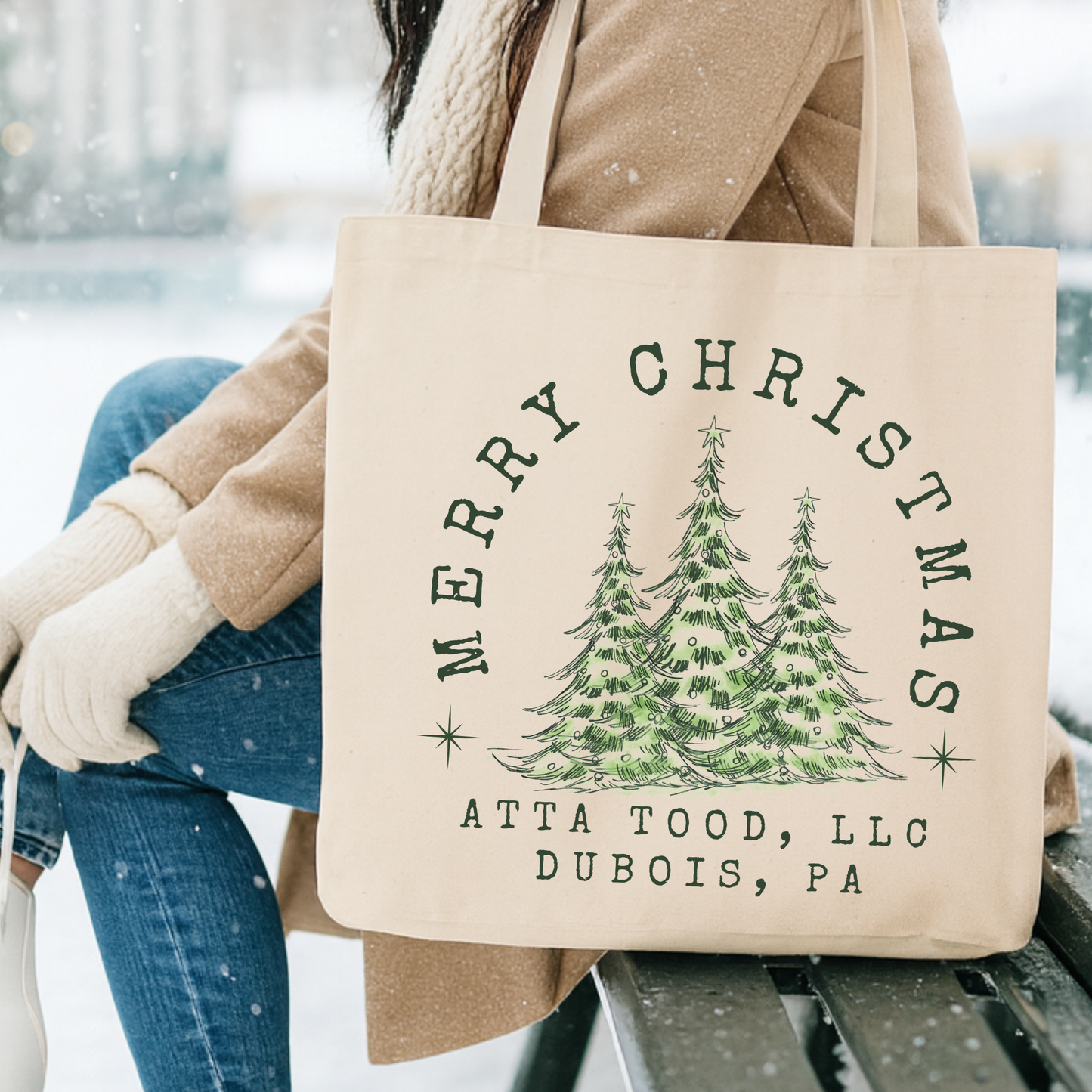 Custom Christmas tree canvas tote | Shopping book bag