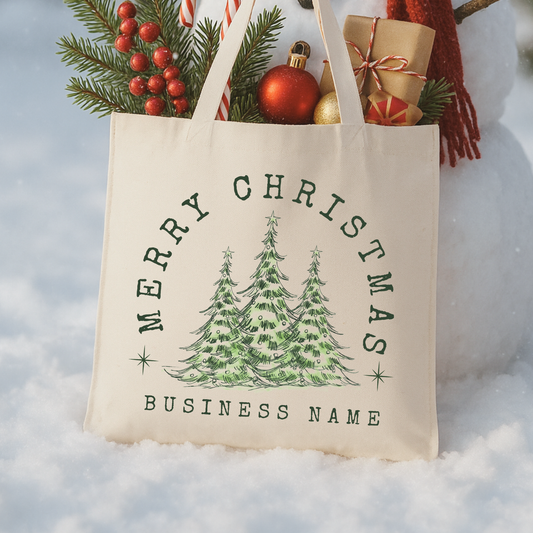 Custom Christmas tree canvas tote | Shopping book bag