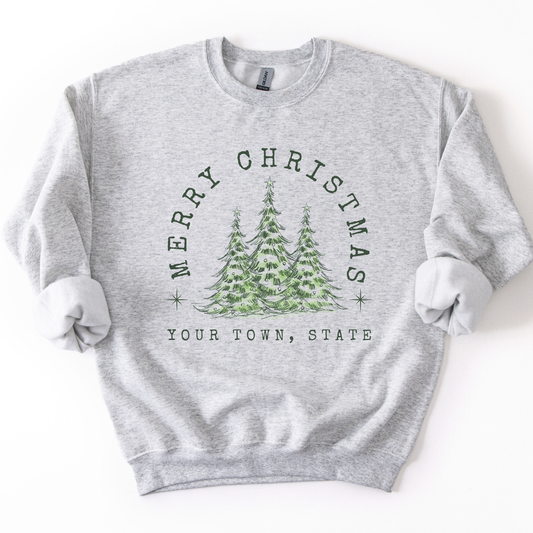 Custom Merry Christmas Graphic Sweatshirt | City and State