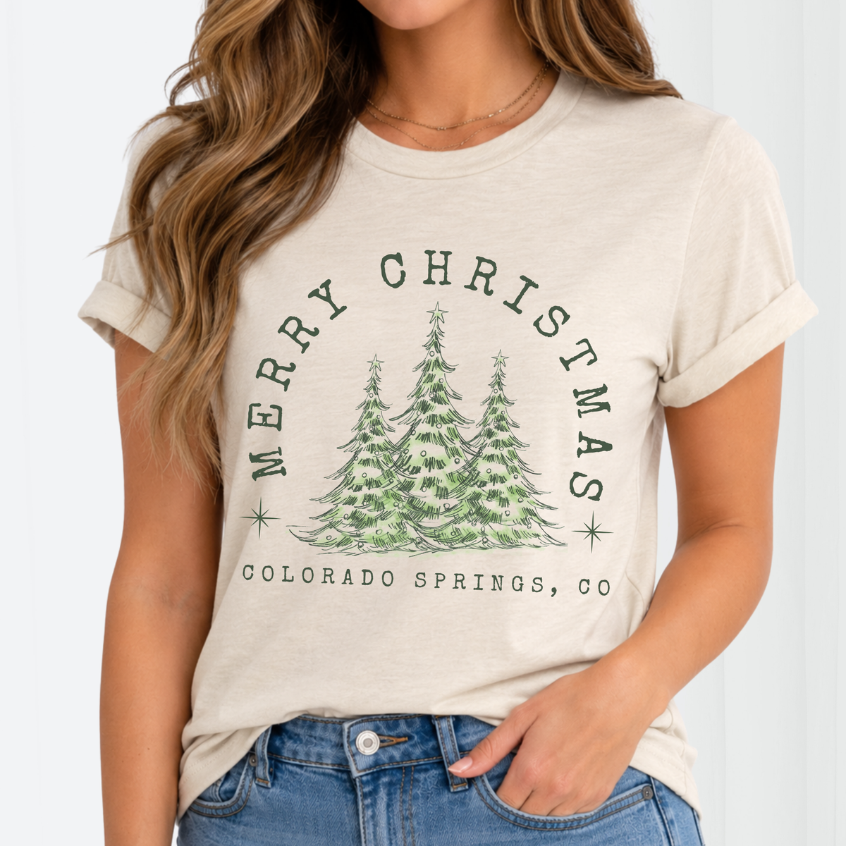 Merry Christmas Trees Custom City and State Graphic Tees