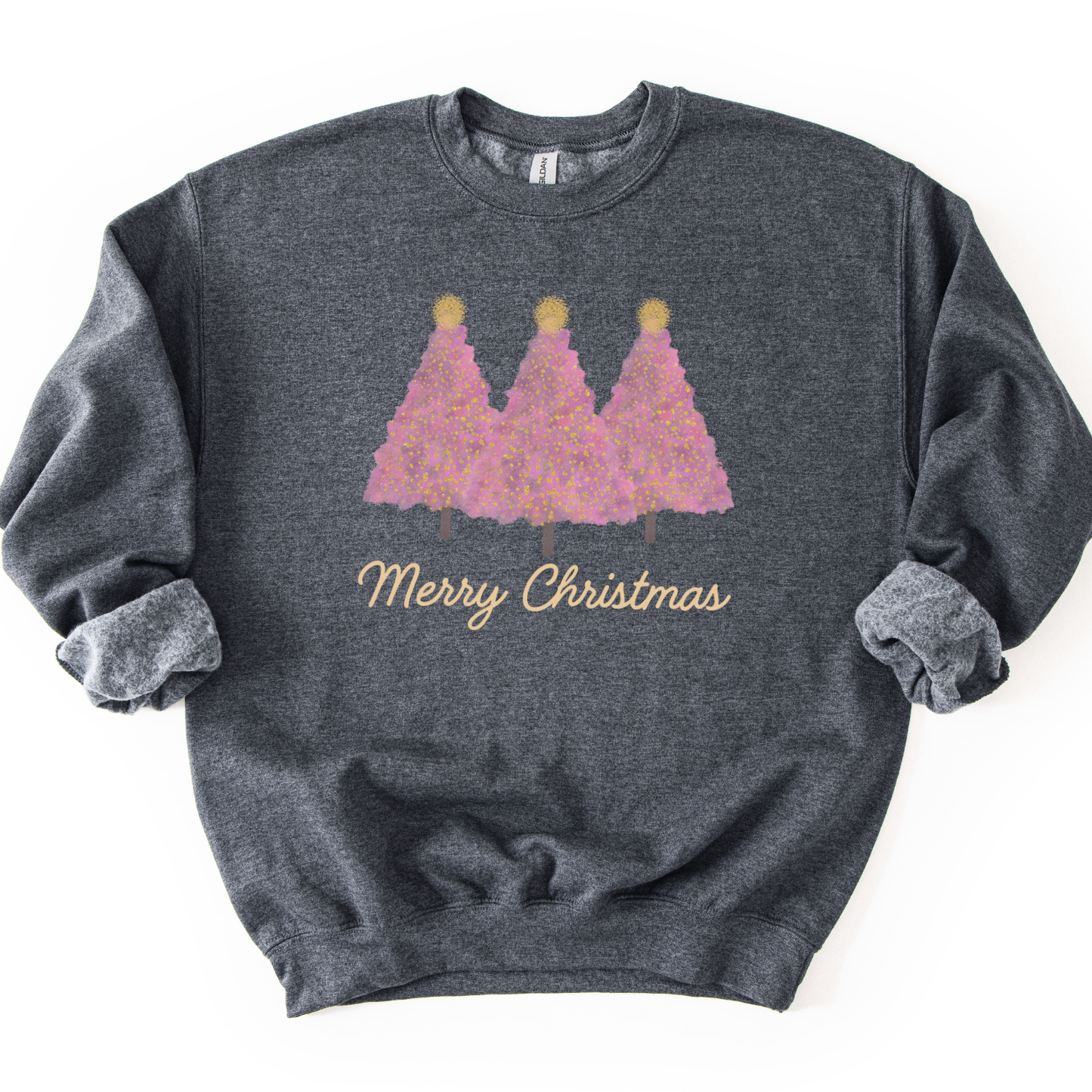 Merry Christmas Pink Christmas Trees Graphic Sweatshirt