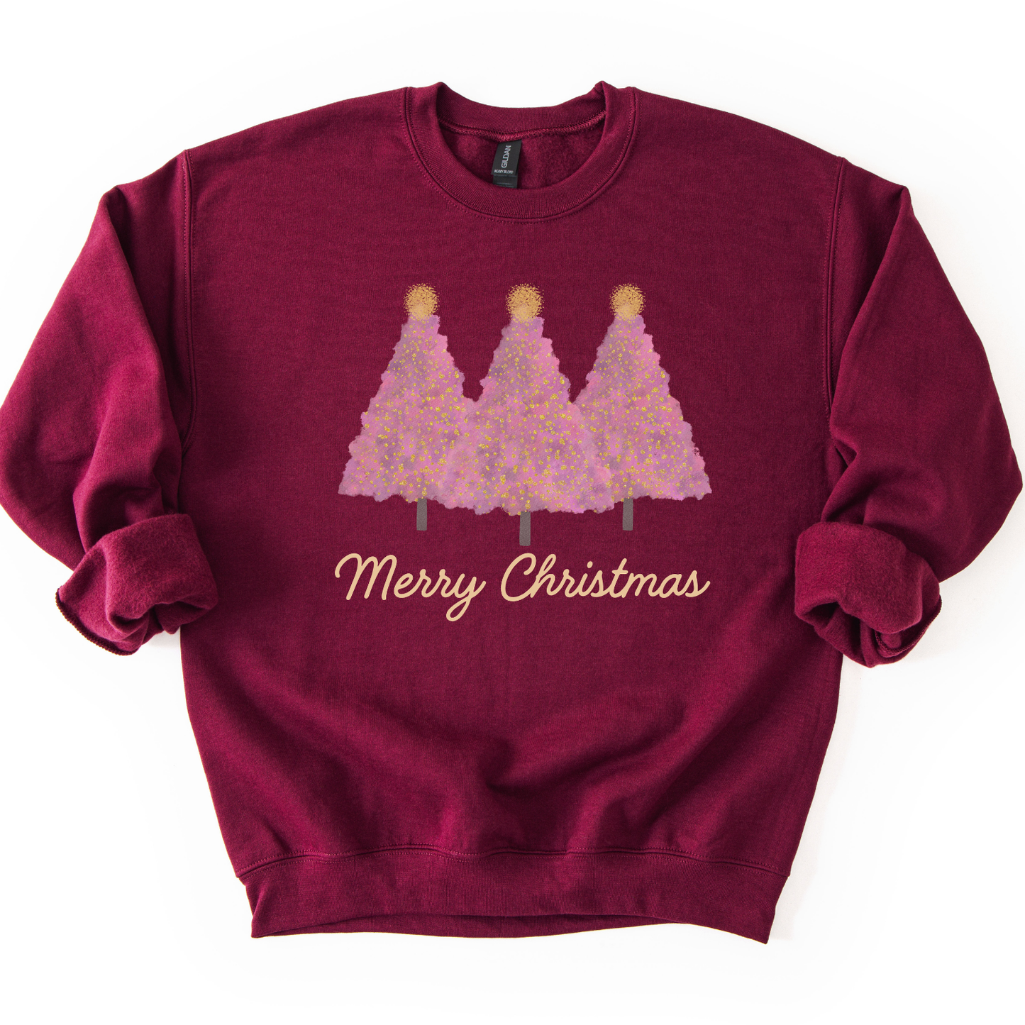 Merry Christmas Pink Christmas Trees Graphic Sweatshirt